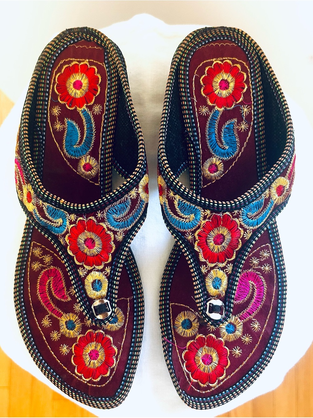 Embroidered Maroon Women's Thong Sandals, India Vibes